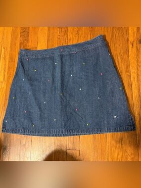 Classic Elements Denim Mini Skort with Multicolor Dot Embroidery